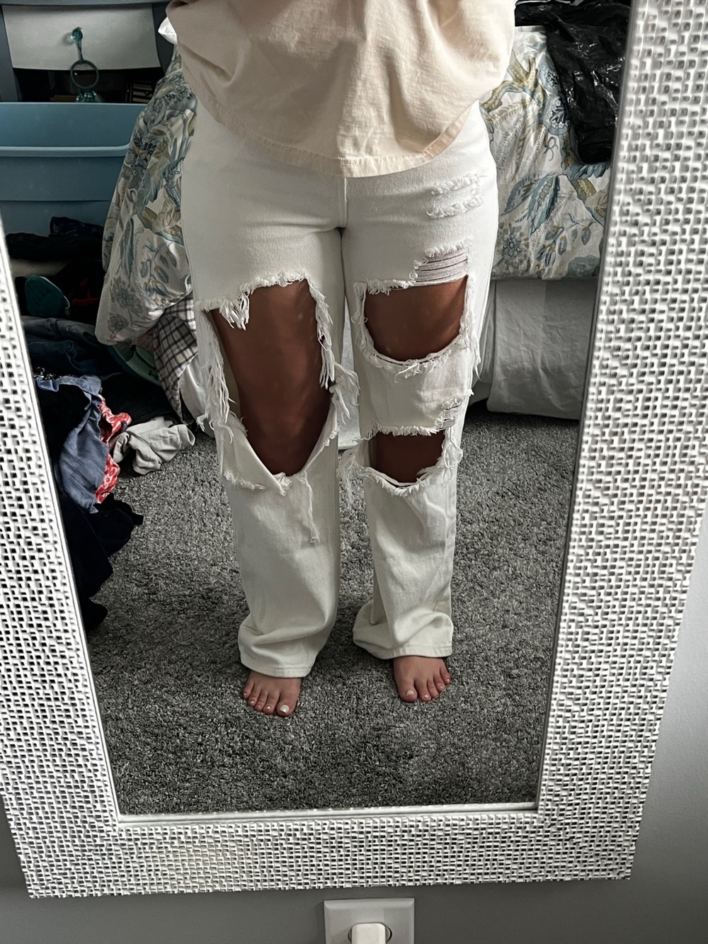 Shein Distressed White Jeans